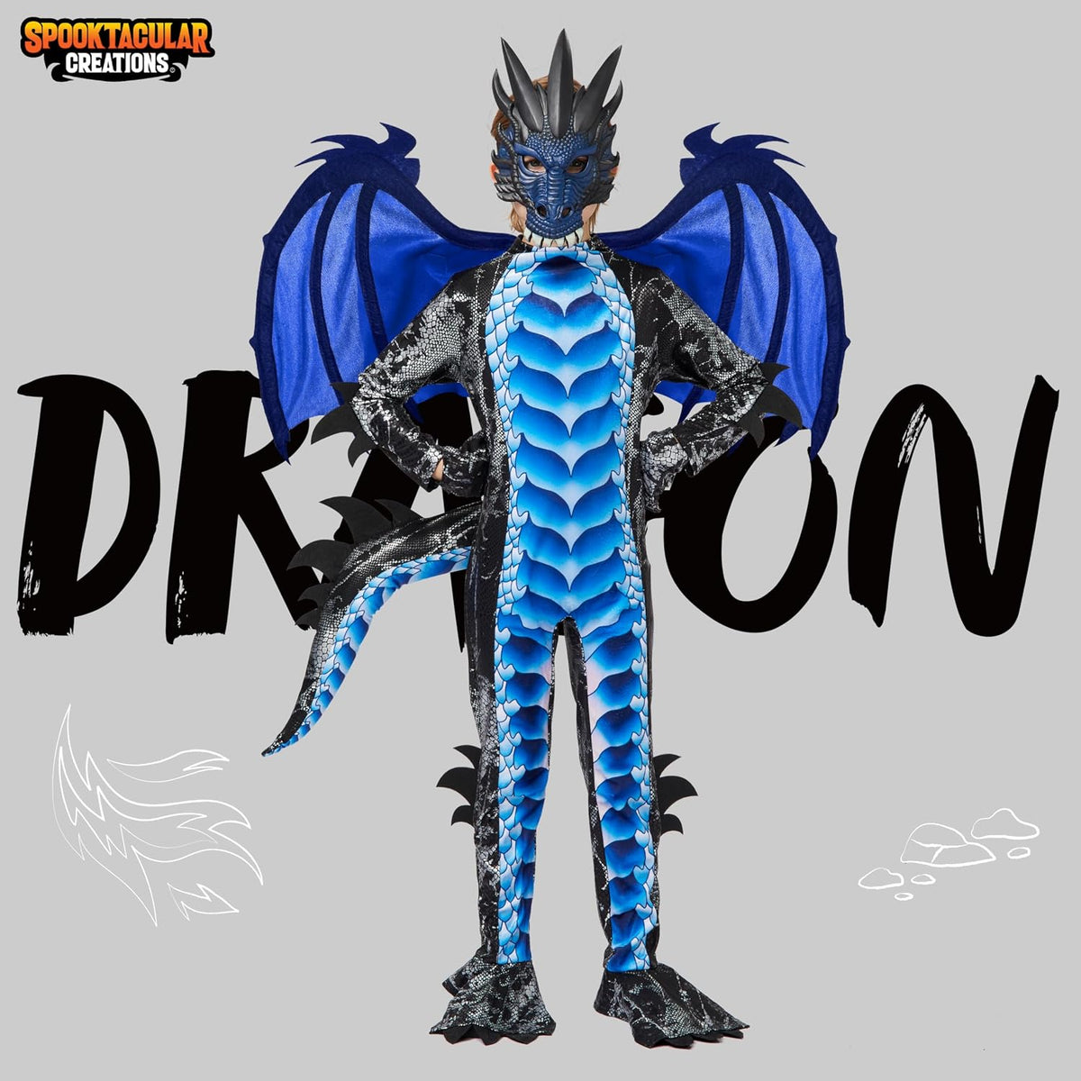 Spooktacular Creations Kids Dragon Costume with Wings and Mask, Medium