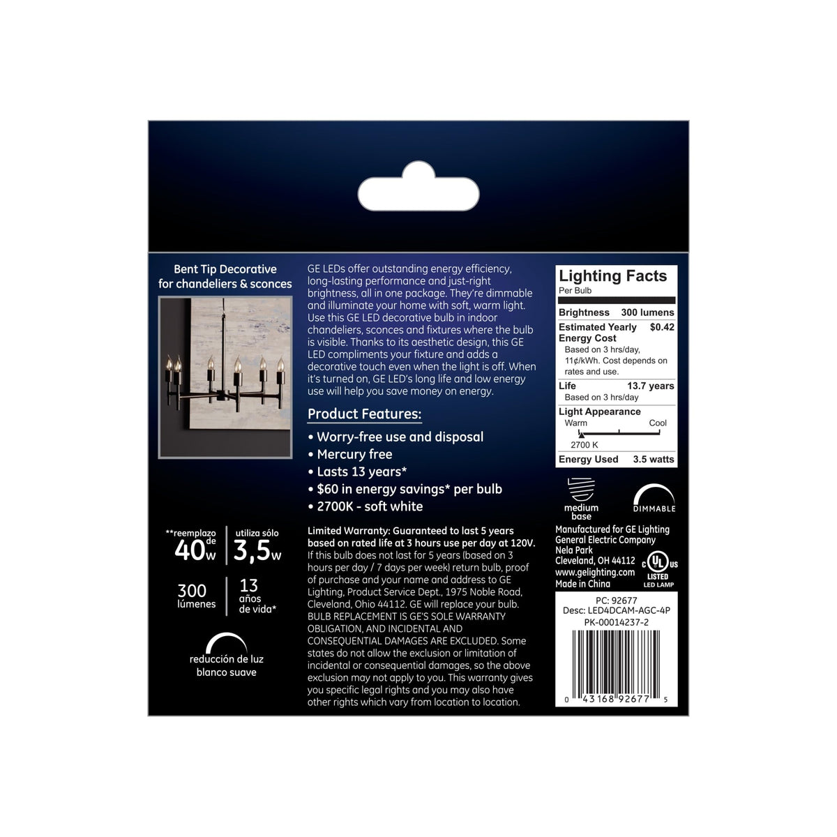 GE LED Light Bulbs, 40 Watt Dimmable, Soft White, Decorative Bulbs, Clear
