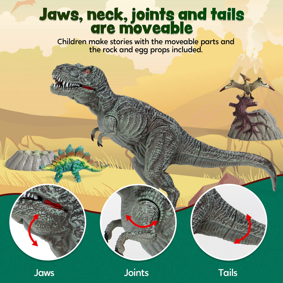 18 Pcs Dinosaur Figures 6" to 9"
