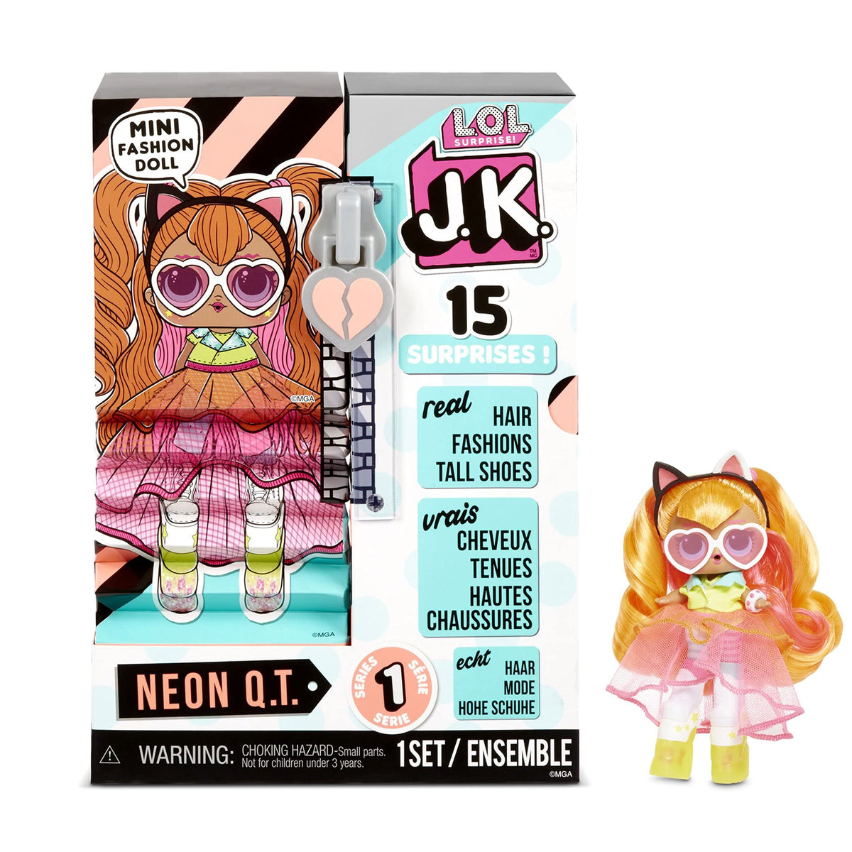 L.O.L. Surprise! JK Neon Q.T. Mini Fashion Doll with 15 Surprises