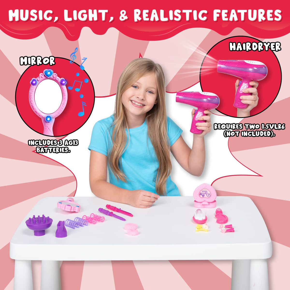 17Pcs Beauty Salon, Pretend Play Doll Hair Stylist Toy Kit