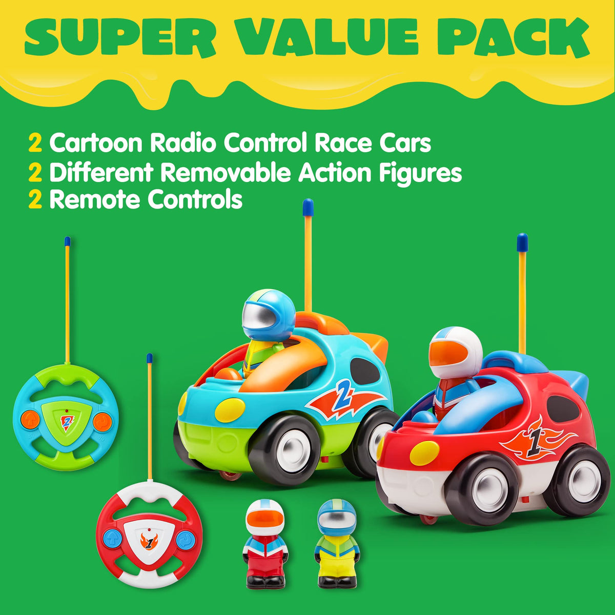 2 Pack Cartoon Remote Control Car with Music & Sound for toddlers & Kids