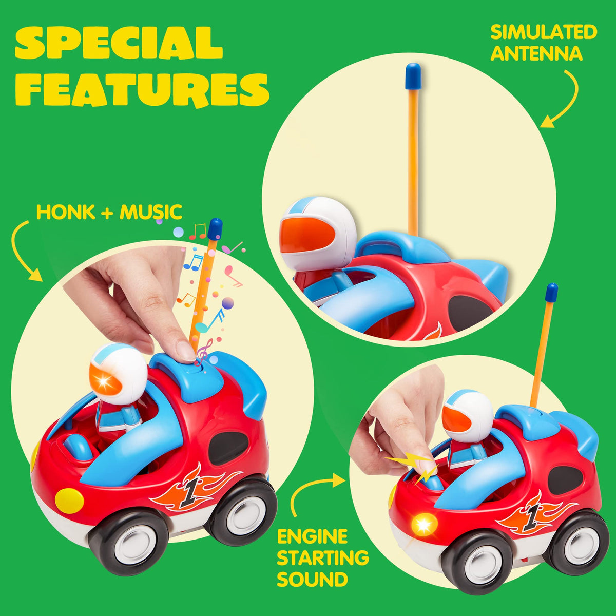 2 Pack Cartoon Remote Control Car with Music & Sound for toddlers & Kids