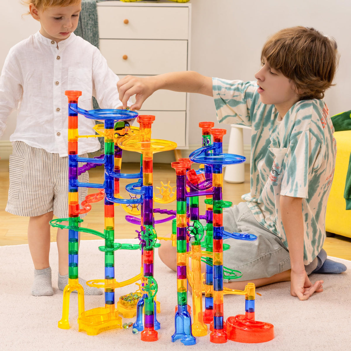207Pcs Glowing Marble Run, Construction Building Blocks