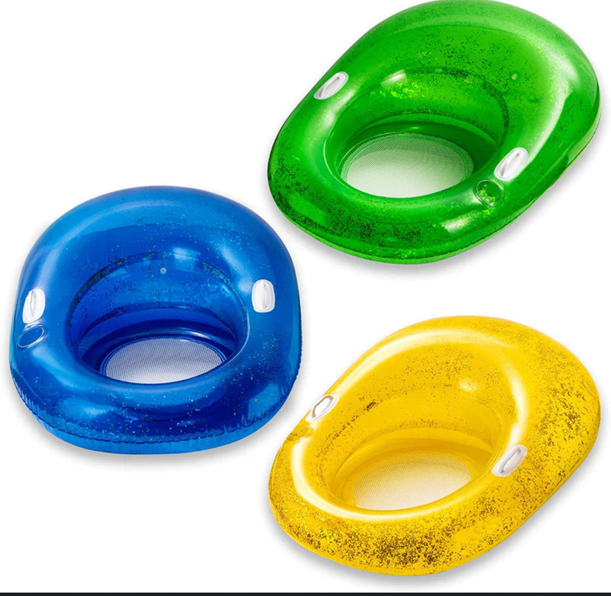 3 Pack Glitter Inflatable Pool Lounger Multicolor 51” 200 Lbs or 40” 250 Lbs