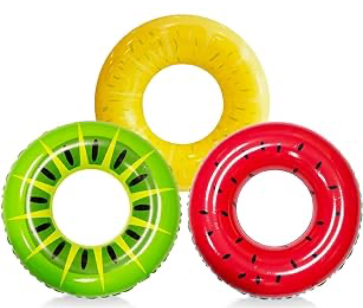 Pool tubes float rings, tropical glitter, donuts or fruit, set of 3 - 32” wide