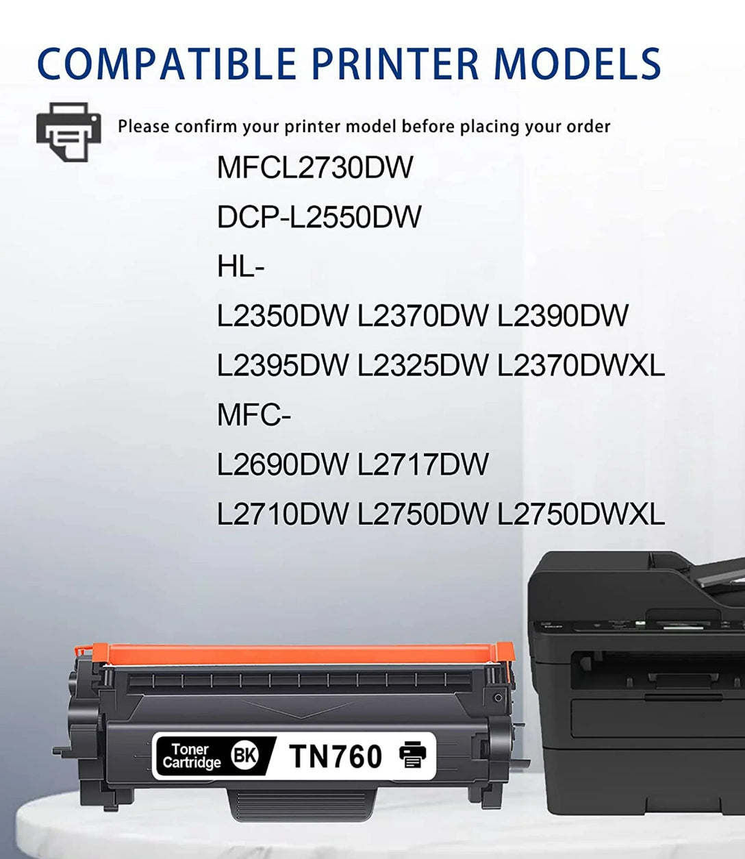 TN760 TN 760 Toner Cartridge Black 2-Pack Replacement for Brother TN760 TN