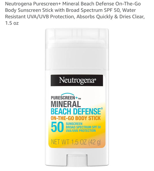 Neutrogena Purescreen+ Mineral Beach Defense On-The-Go Body Sunscreen Stick