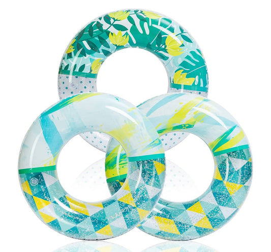 Pool tubes float rings, tropical glitter, donuts or fruit, set of 3 - 32” wide
