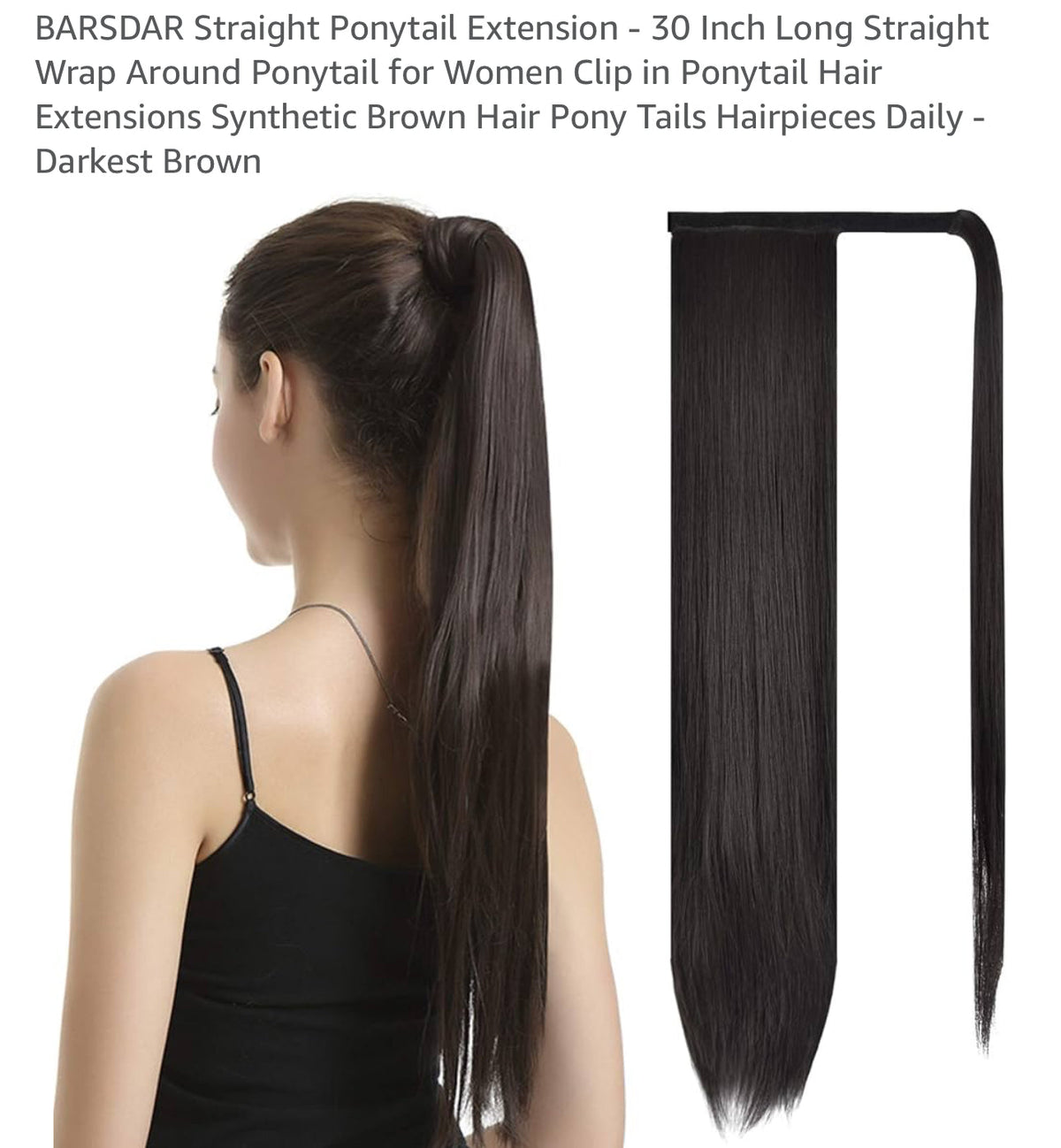 BARSDAR Darkest Brown Straight Ponytail Extension - 30 Inch Long Straight