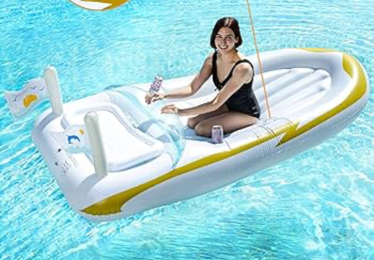 Yacht pool float w / cooler compartment, 350 pound capacity 8.75 feet long
