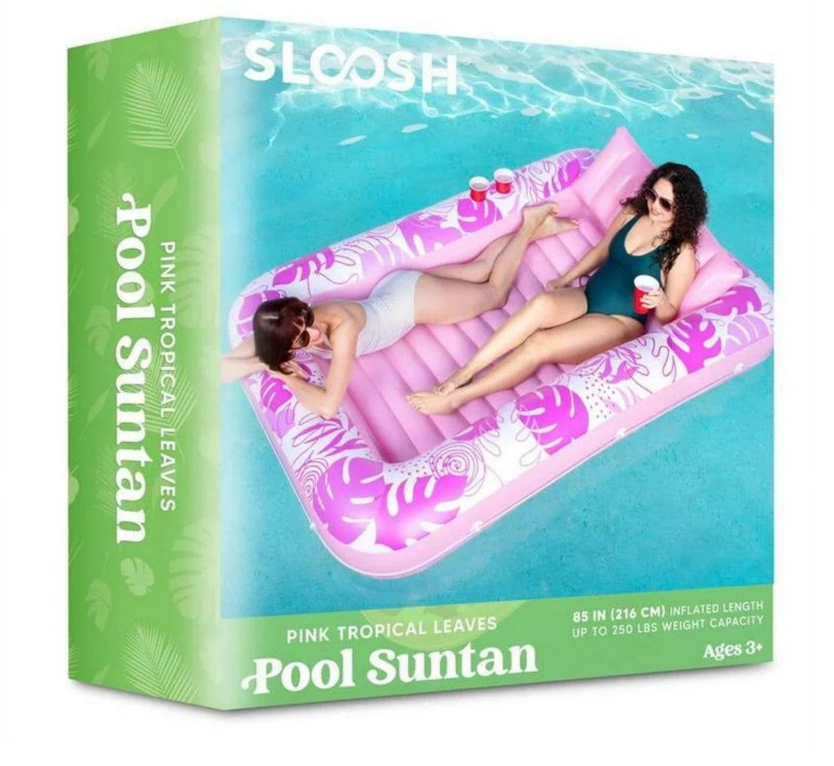 Suntan pool 85 inch long 250 pound capacity, pink, blue, cyan