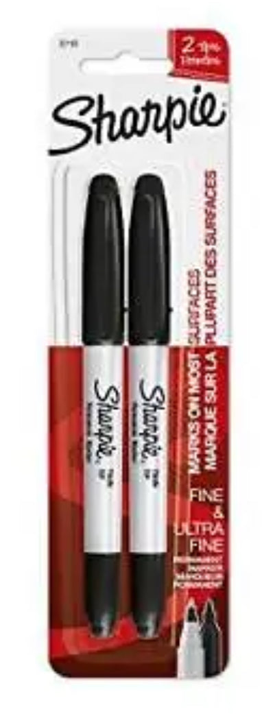 Sharpie two tip markers, fine and ultra fine 2 pack black 32162