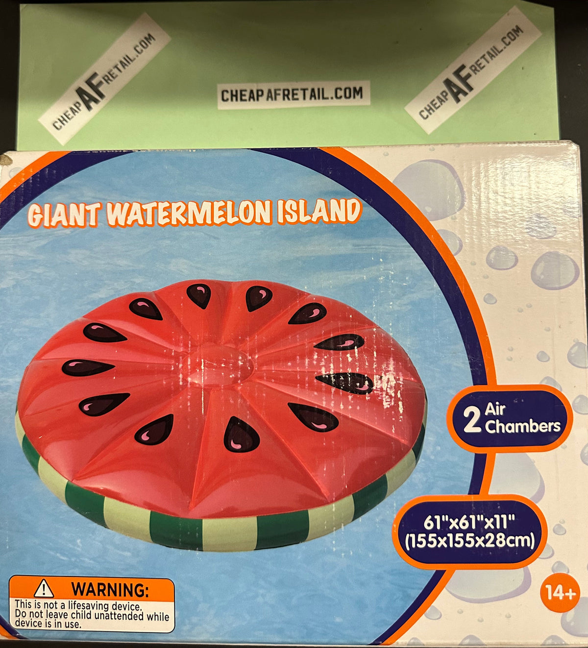 Giant watermelon island pool float, two air chamber 5’ x 11”