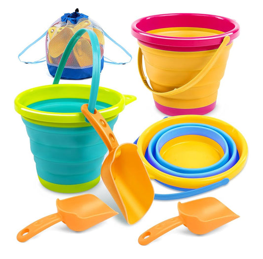 3 or 4 Packs Foldable Pail Bucket with Shovels & Mesh Bag