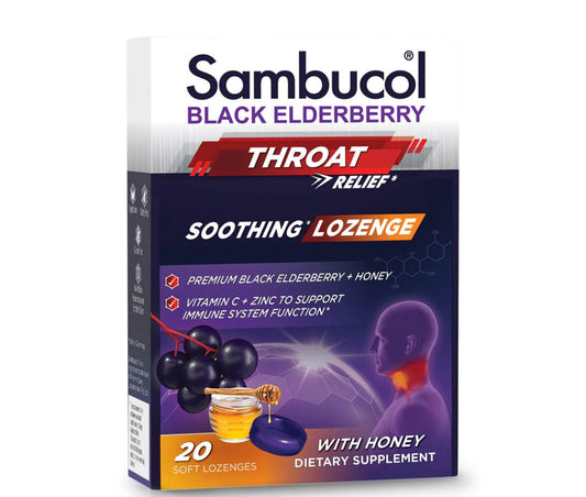 Sambucol Black Elderberry Throat Lozenge 20ct - with Honey, Vitamin C & Zinc