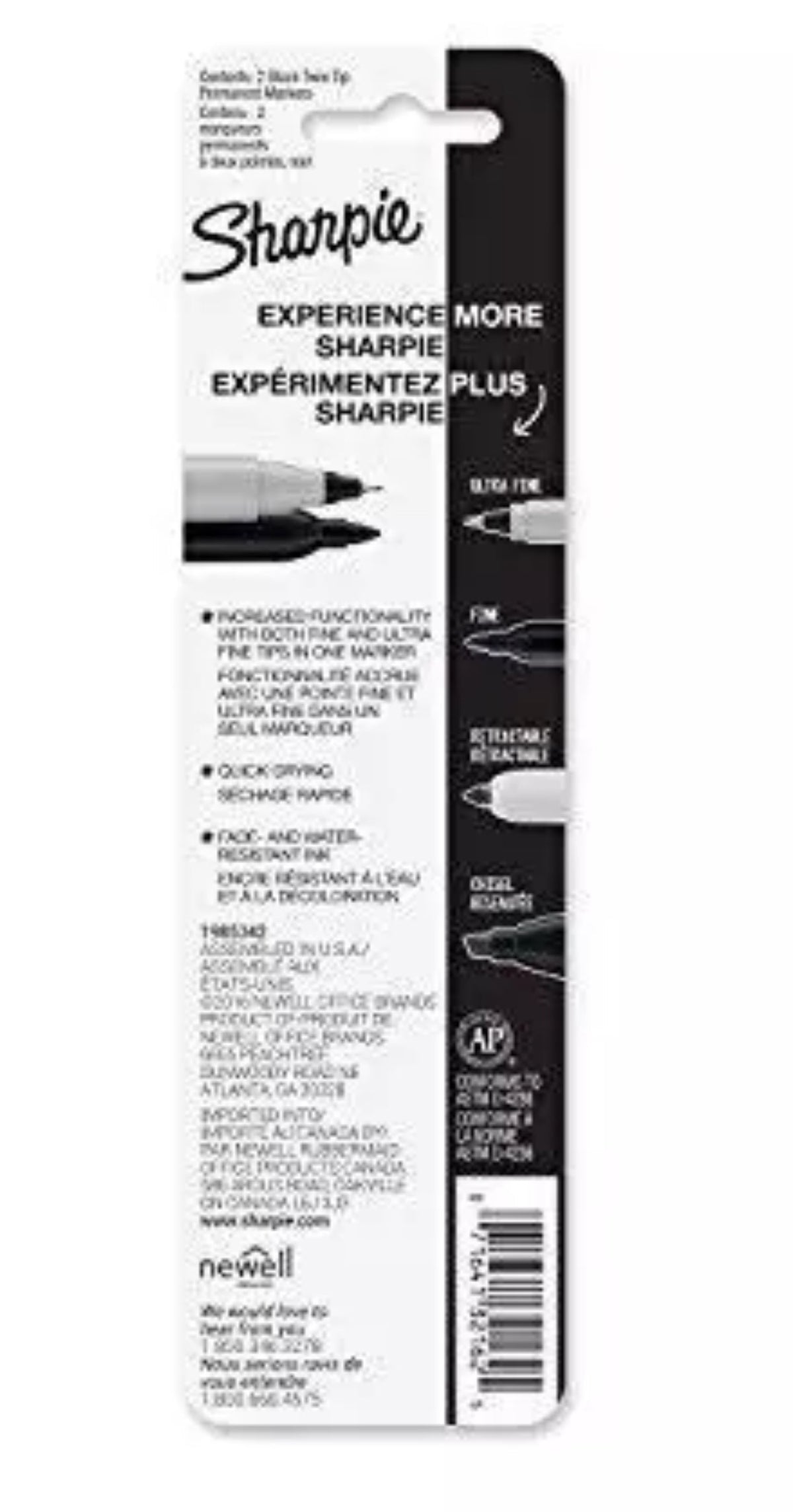 Sharpie two tip markers, fine and ultra fine 2 pack black 32162