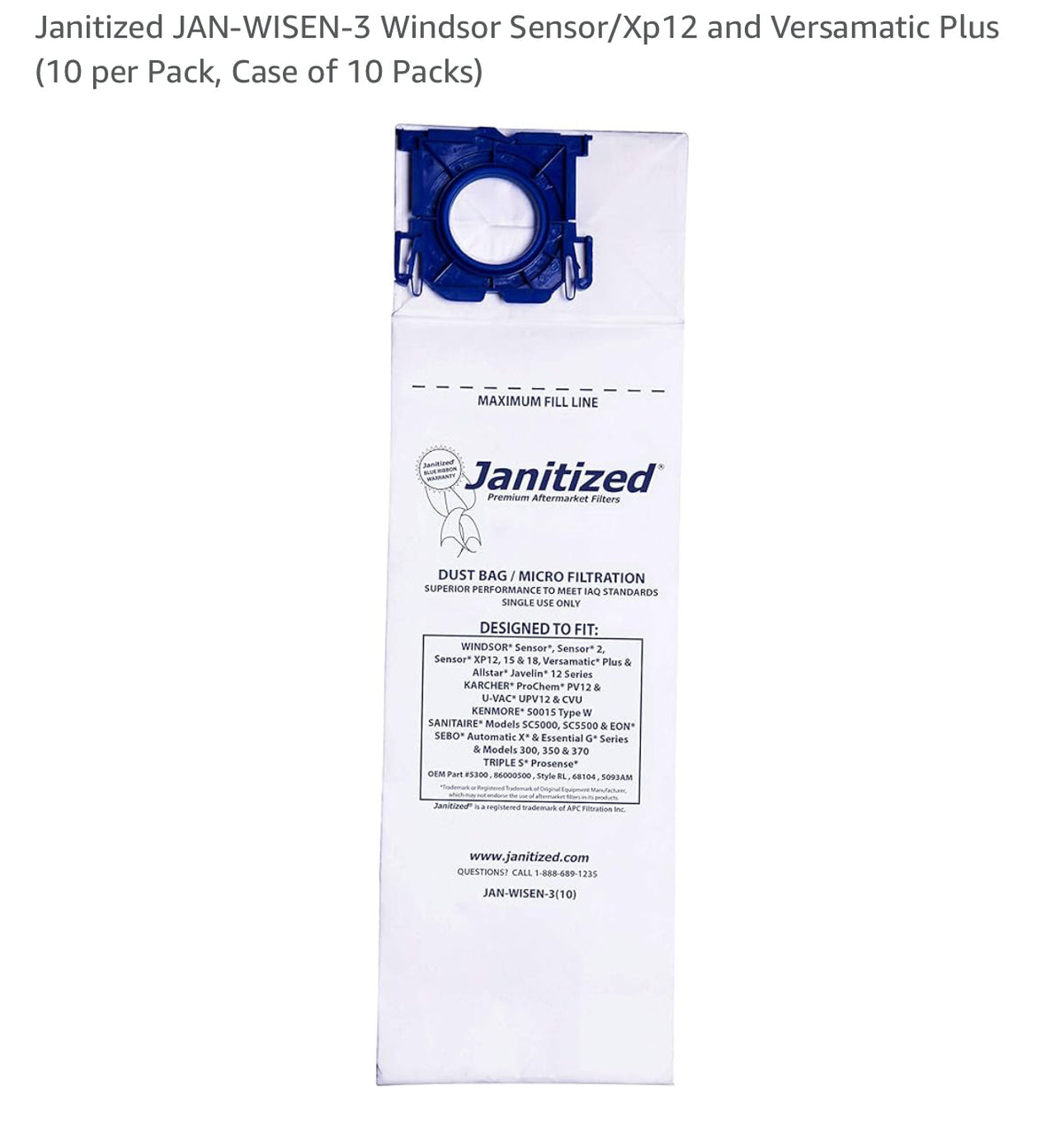 Janitized JAN-WISEN-3 Windsor Sensor / Xp12 and Versamatic Plus 10 per Pack