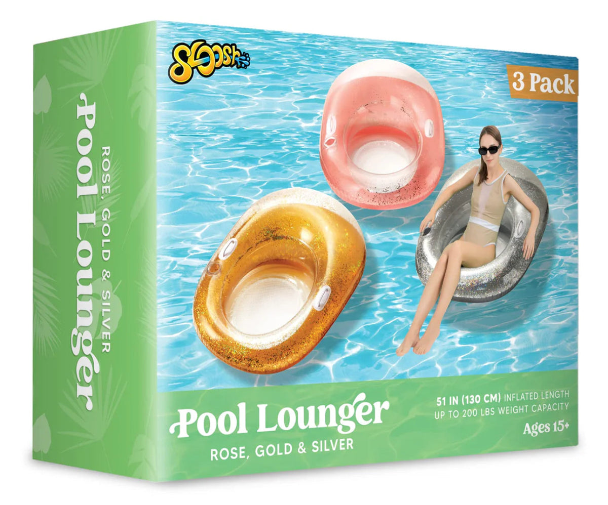 3 Pack Glitter Inflatable Pool Lounger Multicolor 51” 200 Lbs or 40” 250 Lbs