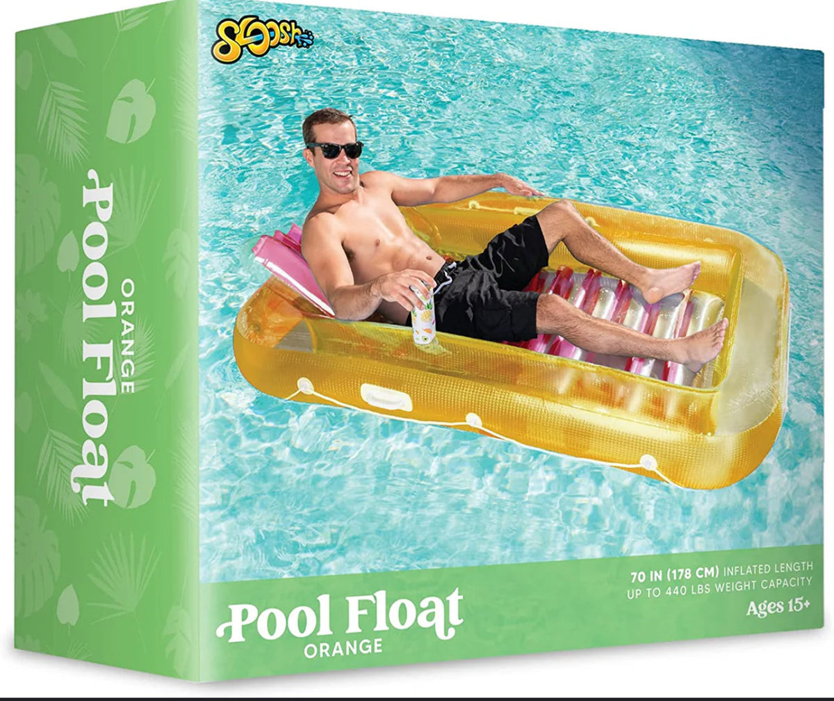 Green pool float 70 inches long 440 pound capacity with inflatable pillow