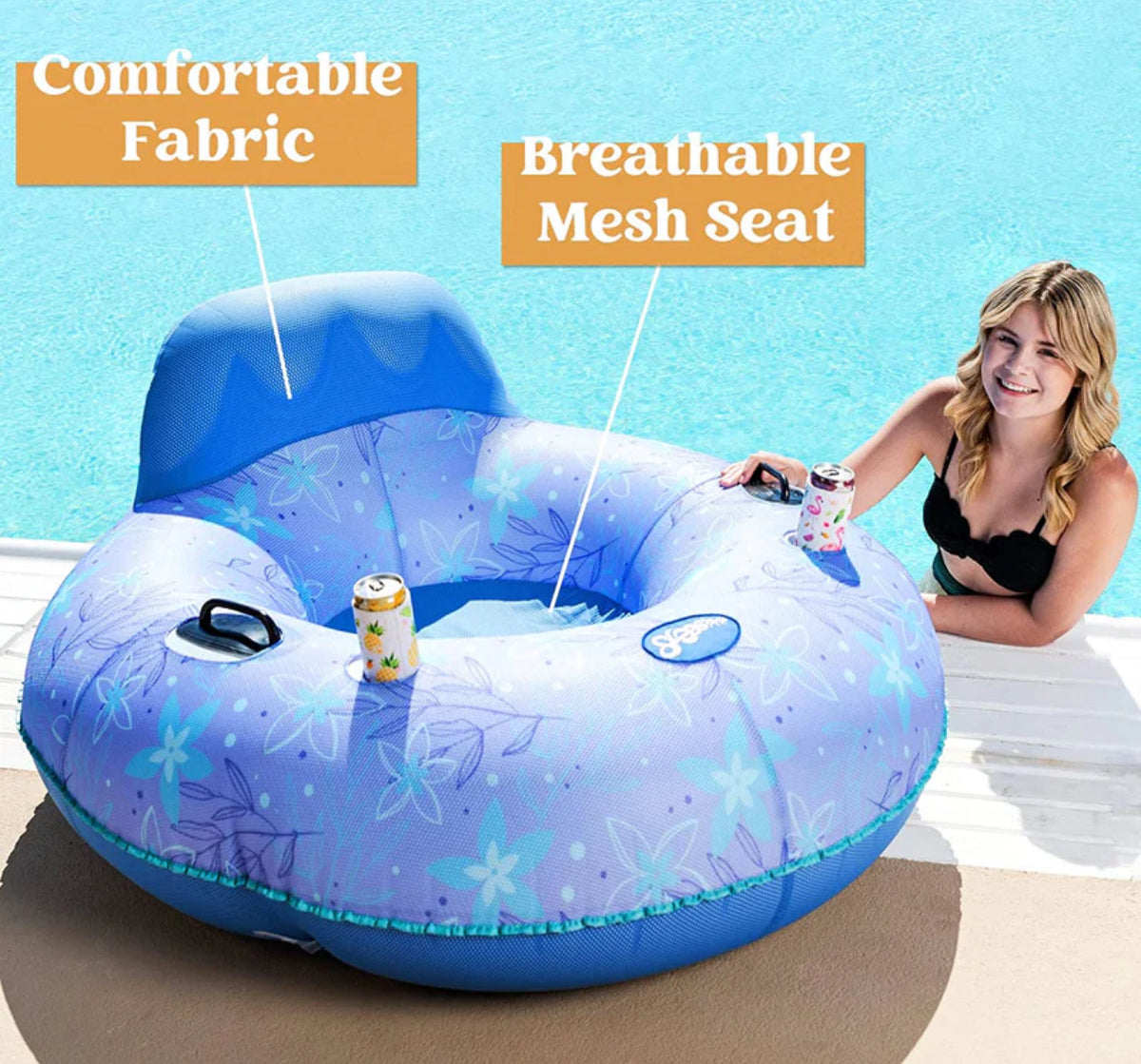 Large inflatable pool loungers 440 lbs weight capacity with handles