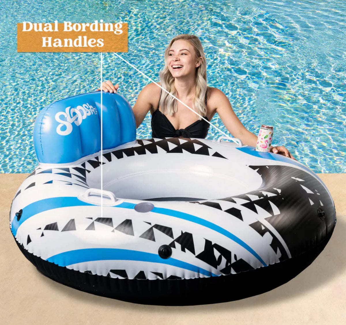Large inflatable pool loungers 440 lbs weight capacity with handles