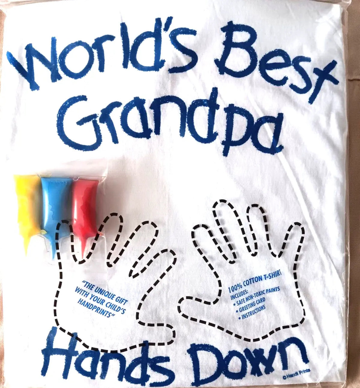 Worlds best Dad or Grandpa shirt with paint for hand prints. XL