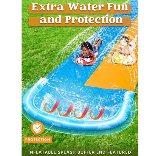 Lawn slip and slide luge with inflatable boards, single or double lane 19-22ft