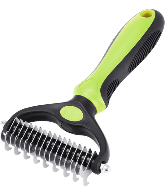Double sided pet comb, grooming tool, for underfur removal and deshedding