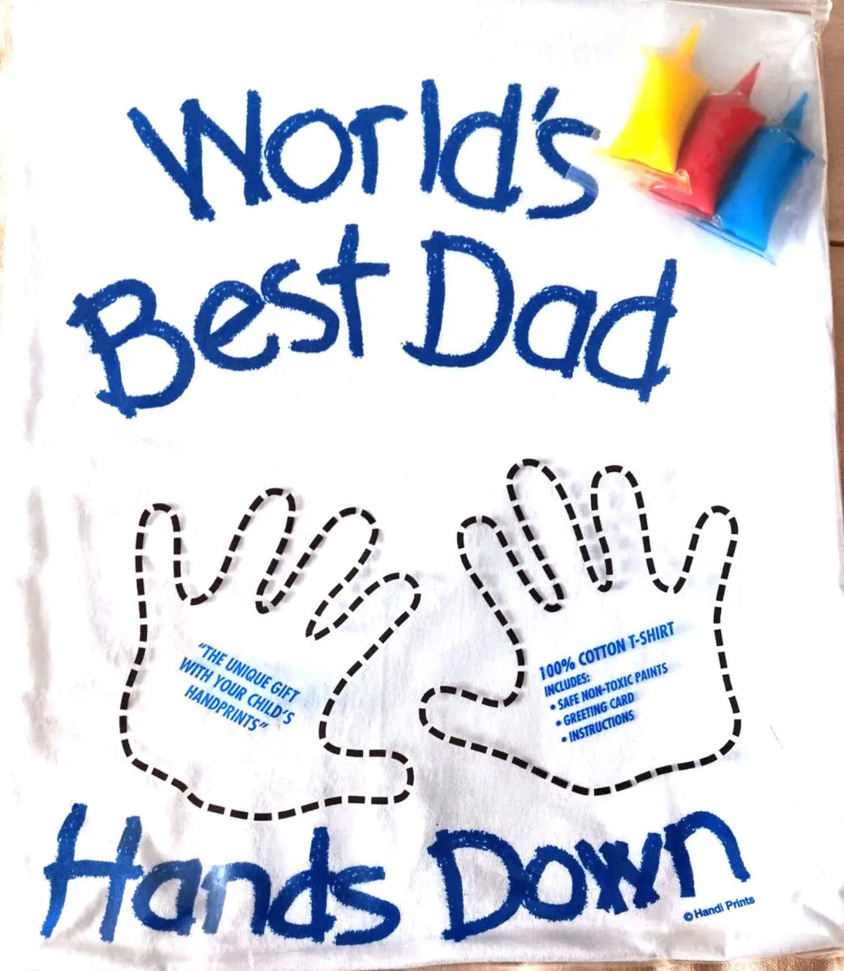 Worlds best Dad or Grandpa shirt with paint for hand prints. XL