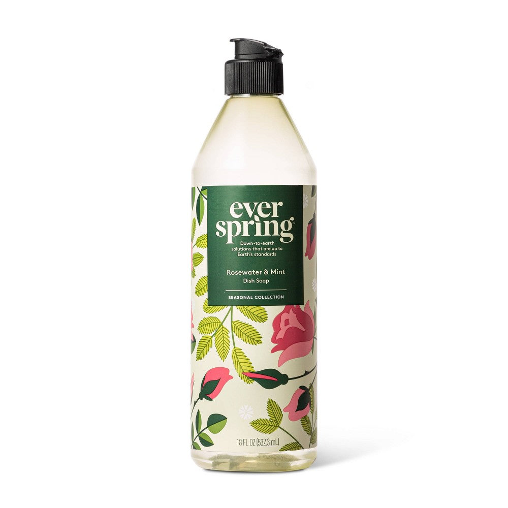 Liquid Dish Soap, Ever Spring Rosewater and Mint 18 fl oz