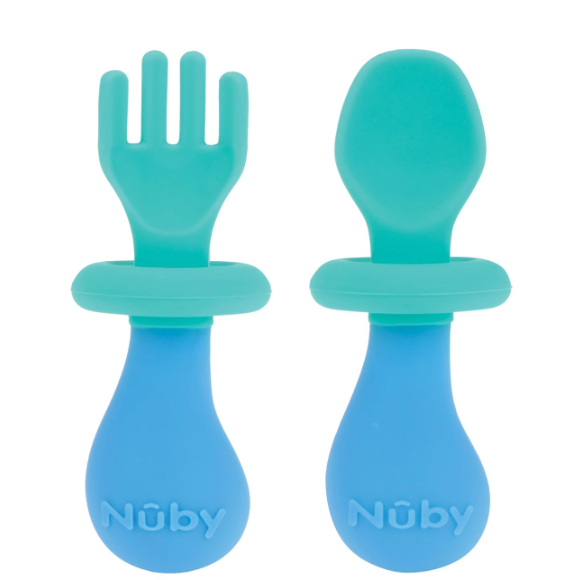 Nuby First Fork and Spoon Set - Utensils with Safety Guards for Babies