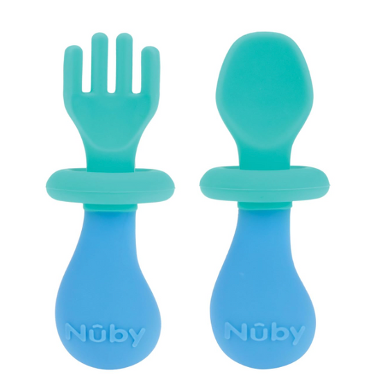 Nuby First Fork and Spoon Set - Utensils with Safety Guards for Babies