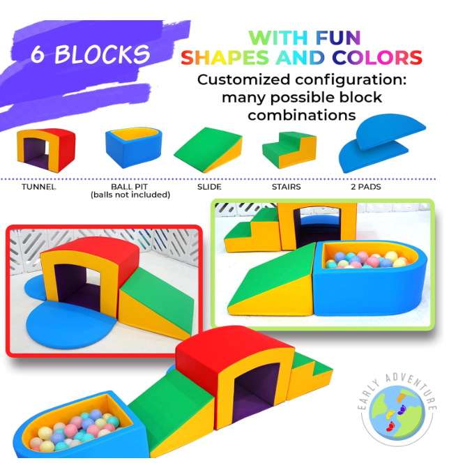 Early Adventure - Foam Climbing Blocks for Toddlers with Tunnel and Ball Pit
