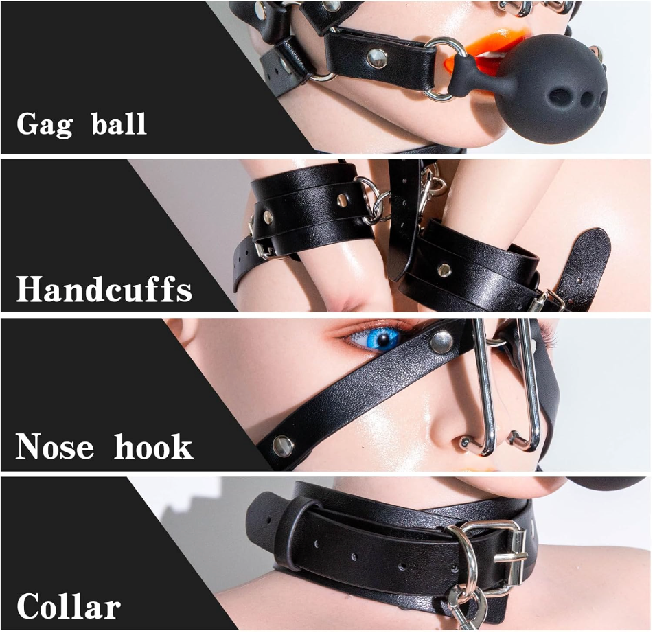 BDSM Bondage Set with Gag Ball and Nose Hook