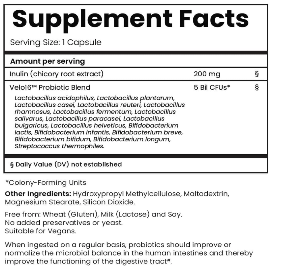 Velo16 Probiotic Digestive Supplement - 30 capsulses