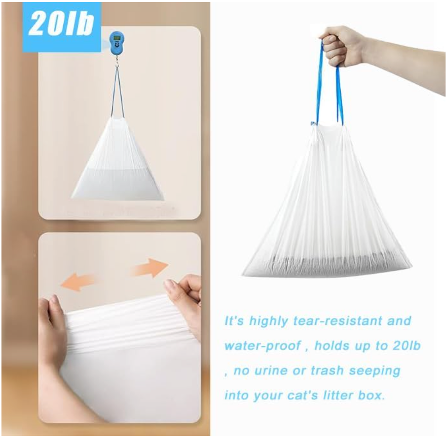 Cat Litter Bags with Drawstring - 60ct