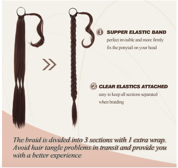BARSDAR 30 Inch Long Braided Ponytail Extension with Hair Tie