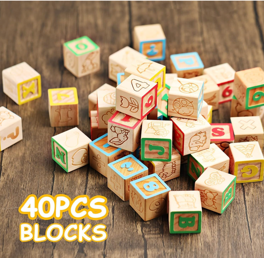 SainSmart Jr. Wooden ABC Blocks 40PCS Stacking Blocks