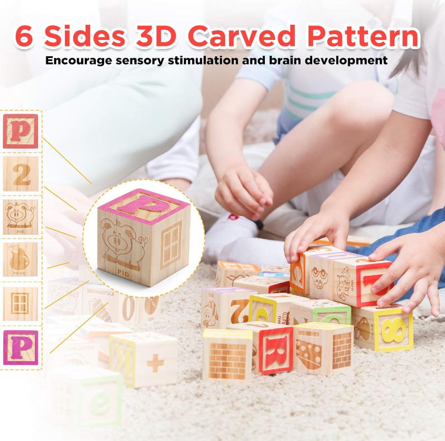 SainSmart Jr. Wooden ABC Blocks 40PCS Stacking Blocks