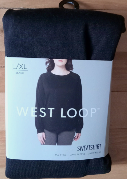 Women West Loop Sweatshirt Scoop Crew Neck Long Sleeve Shirt Black