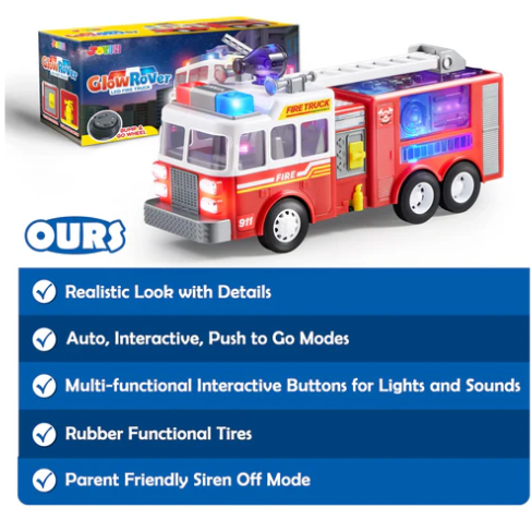 Toddler Fire Truck Toy with LED Projections & Sirens