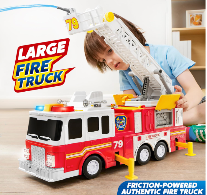 Extra Large Fire Truck Toy Lights, Realistic Sirens & Button