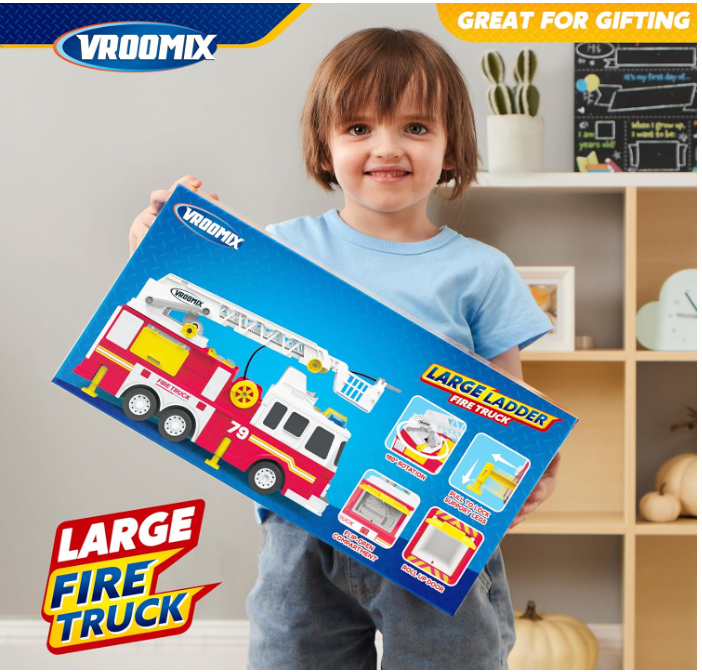 Extra Large Fire Truck Toy Lights, Realistic Sirens & Button