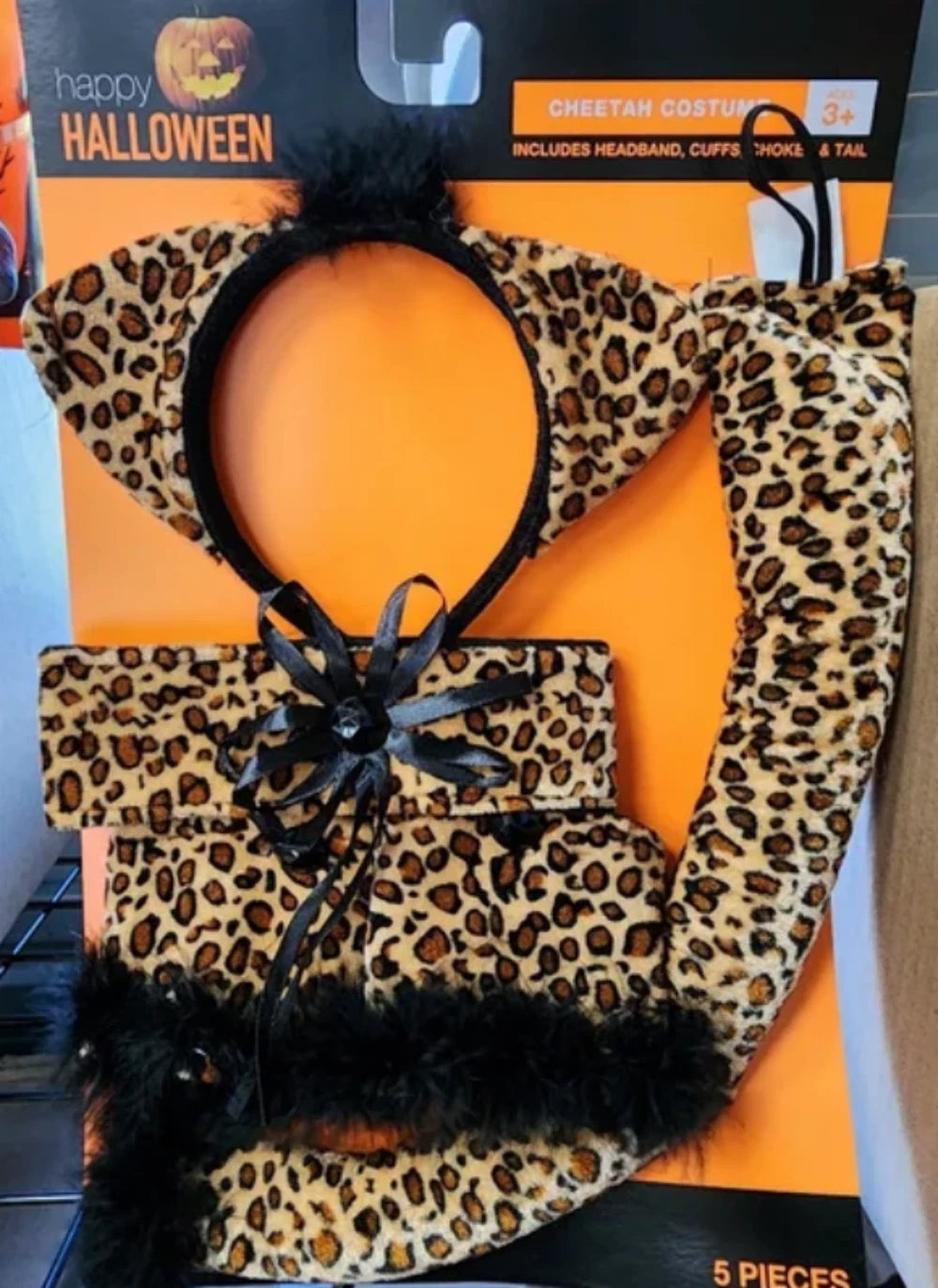 Halloween Cheetah Ears Headband with Bow and Tails, Costume Accessory